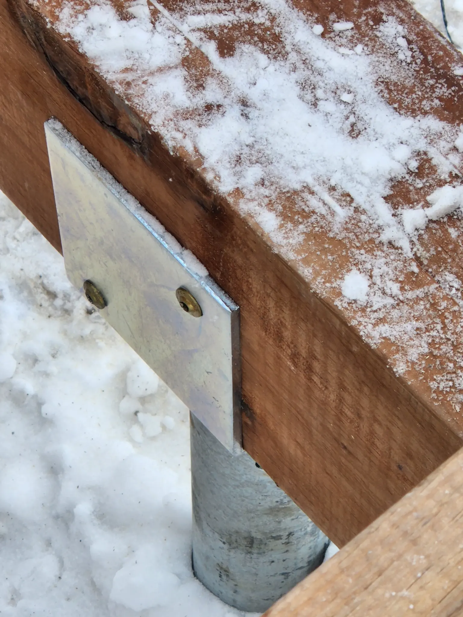 Screw pile bracket connection deck frame Saskatoon