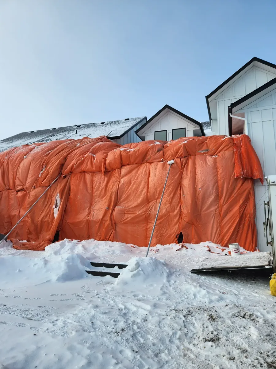 Heated enclosure winter deck build Saskatoon