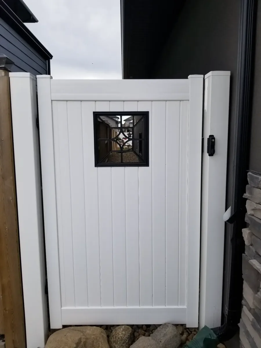 Custom vinyl gate with window Saskatoon
