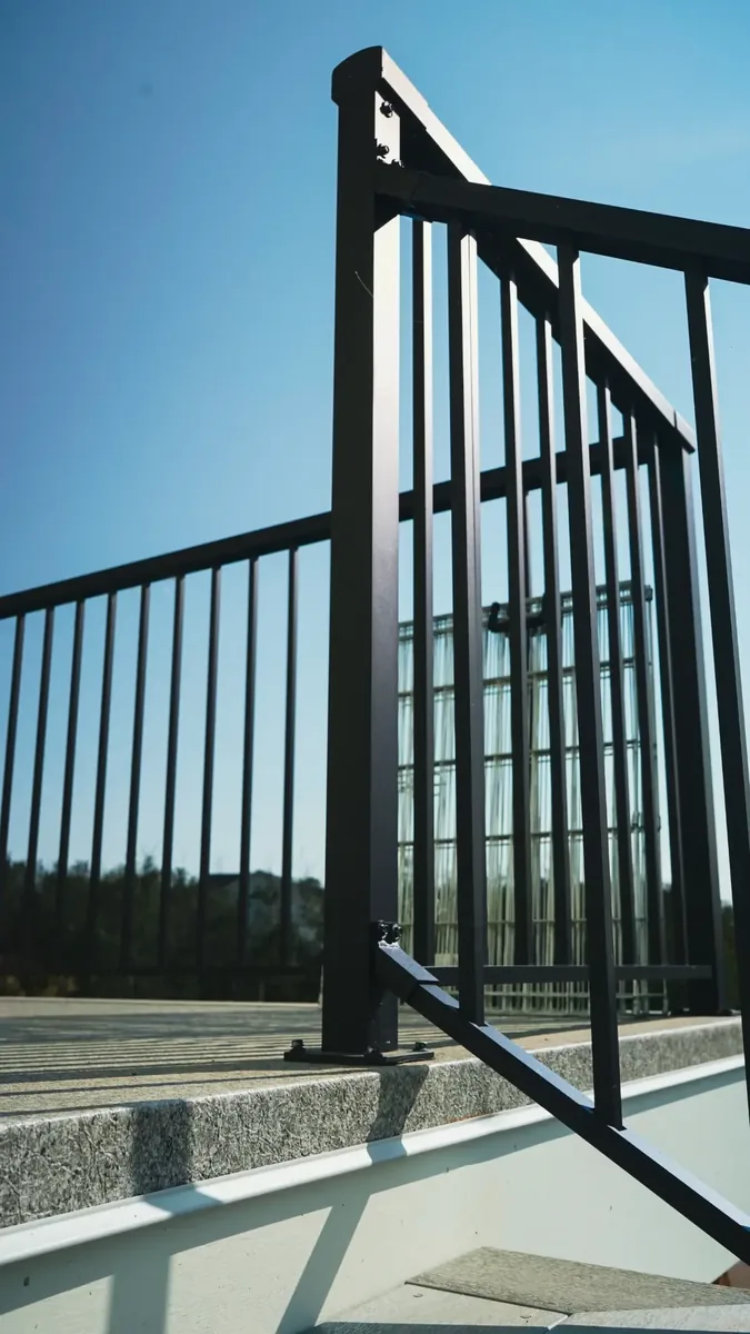 Aluminum railing detail on completed deck Applewood Estates Saskatoon