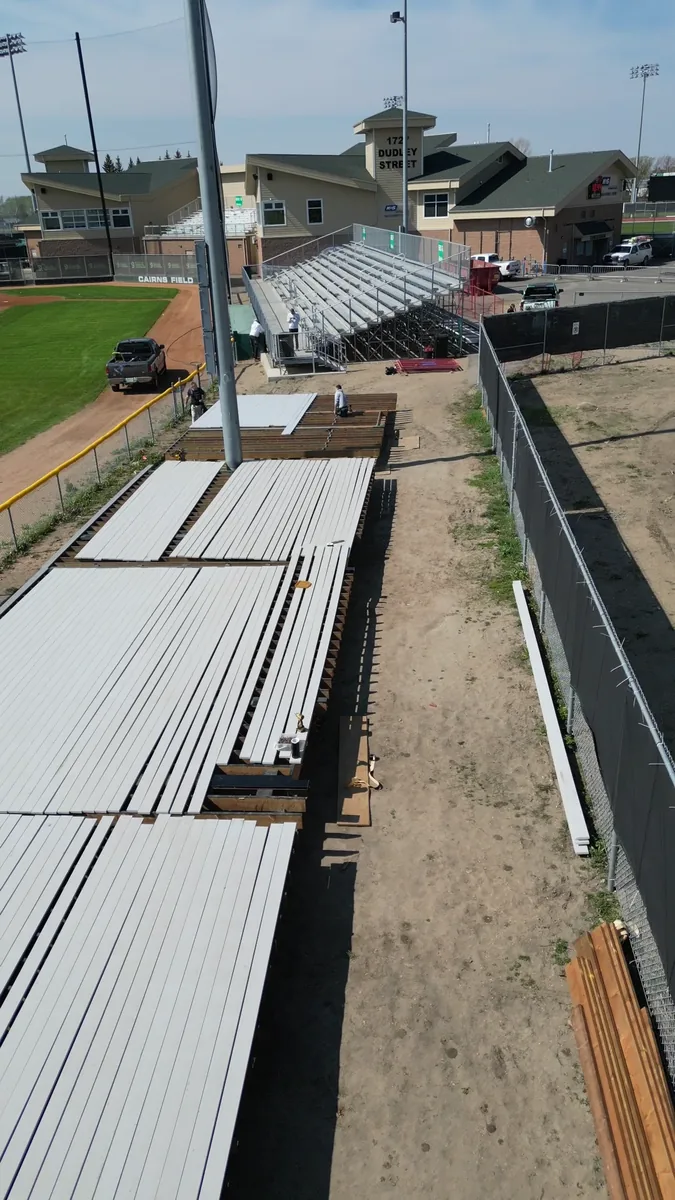 Saskatoon Berries deck construction aerial view PVC decking being laid